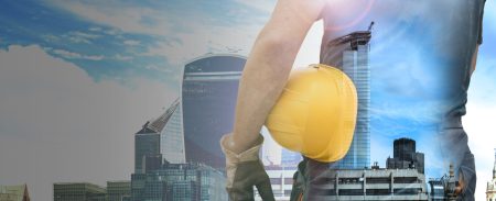 Construction Worker City Skyline Banner