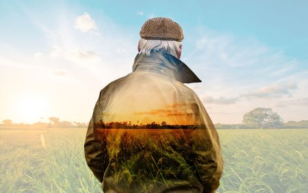 Farmer in Field Sunset Image